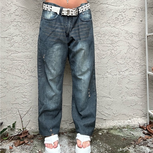 Y2k Distressed Dark Wash Fusai Baggy Jeans - Picture 6 of 10